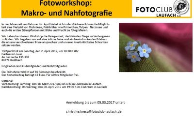 Workshop-Reihe zur Makro- und Nahfotografie